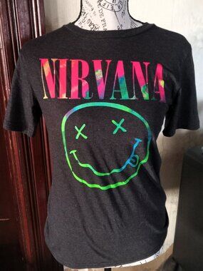 Nirvana Women's Fitted Band Tee - Dark Gray / Tye Dye - Size XS